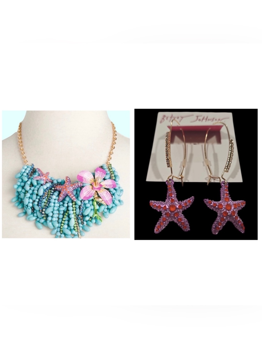 BETSEY JOHNSON SET Mermaid Jewels Sea Life Beaded Necklace & Earrings NEW NWT
